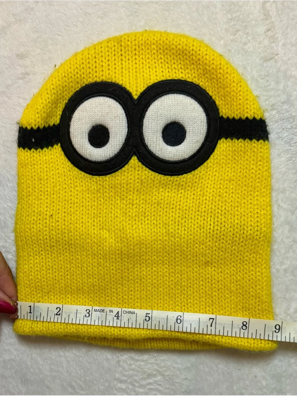 Kids Yellow Minion-Style Beanie Hat (standard one size fits most)